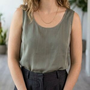 Gang Sport Olive Green Sheer Layered Minimalist Y2K Top Luxury Canadian Design